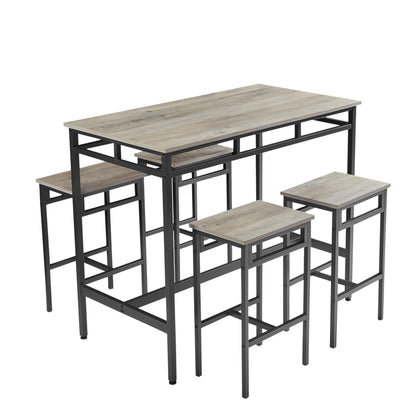 Bar table set 5PC Dinging table set with high stools structural strengthening industrial style Grey - FurniFindUSA