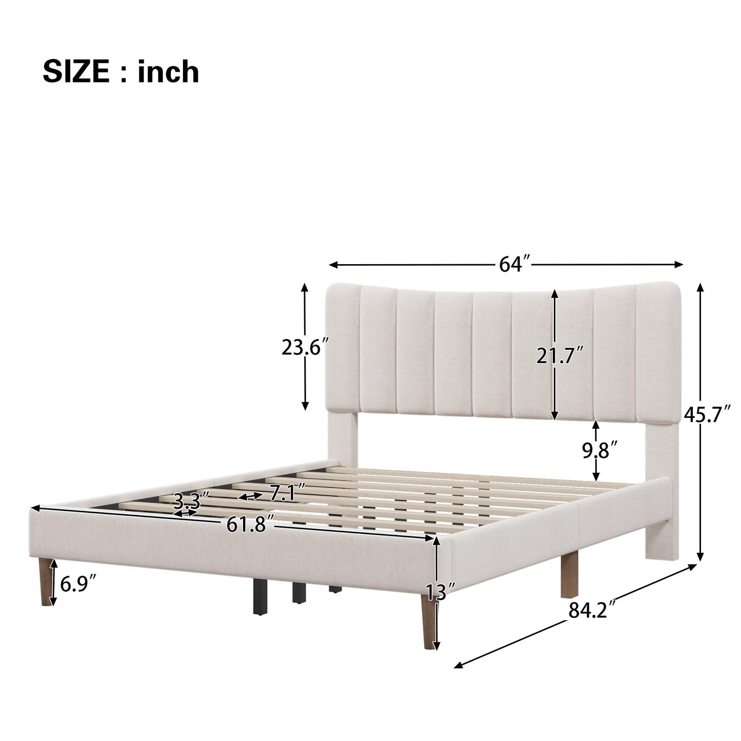 Upholstered Platform Bed Frame with Vertical Channel Tufted Headboard No Box Spring Needed Queen Cream - FurniFindUSA