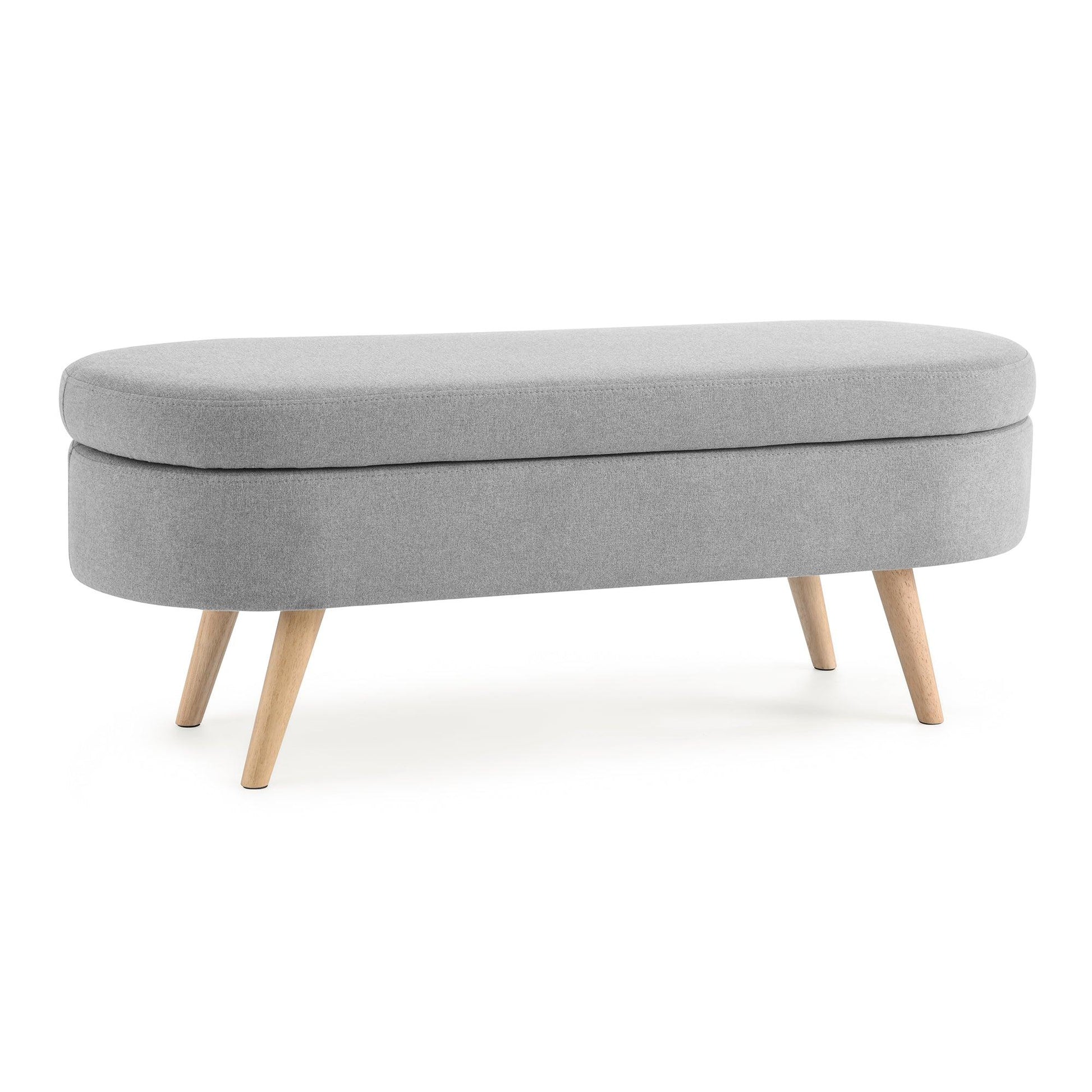 Ottoman Oval Storage Bench Rubber Wood Legs Grey(43.5"x16"x16") - FurniFindUSA