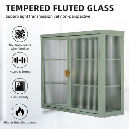 Retro Style Haze Double Glass Door Wall Cabinet With Detachable Shelves for Office Dining Room Living Room Kitchen - FurniFindUSA