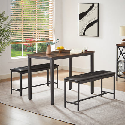Dining Table Set Barstool Dining Table (with 2 PU Upholstered Benches) Industrial Style Dining Table and Chairs