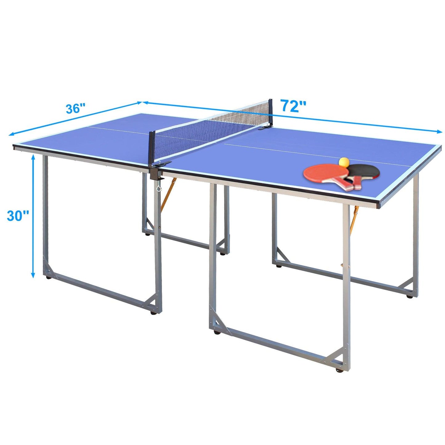 6ft Mid-Size Table Tennis Table Foldable & Portable Ping Pong Table Set for Indoor & Outdoor Games with Net - FurniFindUSA