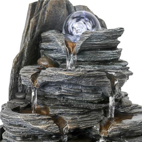 9.8inches Indoor Tabletop Fountain Cascading Fountain with Led Light & Crystal Ball - FurniFindUSA