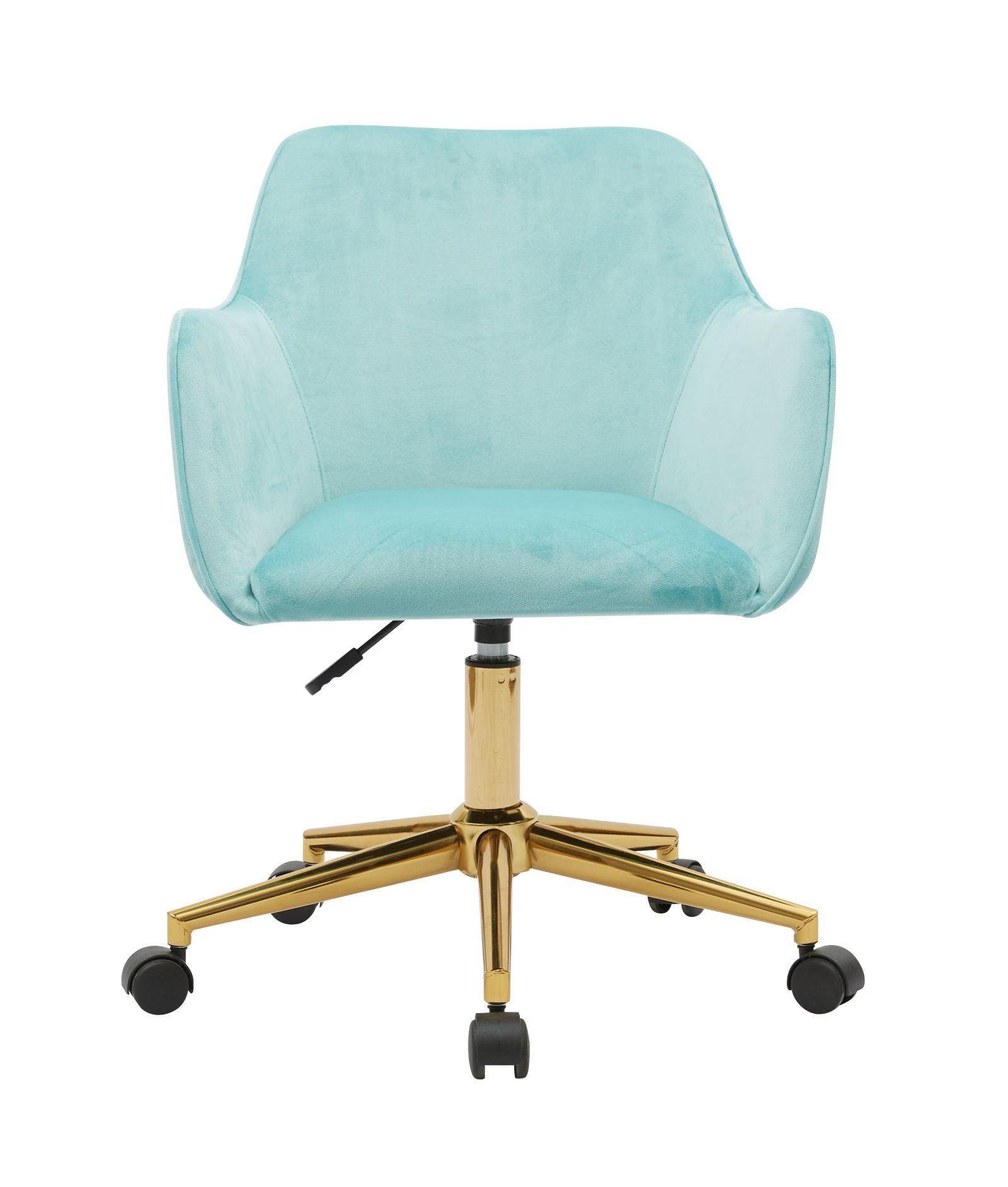 Modern Velvet Fabric Material Adjustable Height 360 revolving Home Office Chair Aqua Light Blue - FurniFindUSA