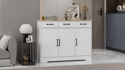 Farmhouse Buffet Cabinet Storage Sideboard with 3 Drawers and 3 Doors for Dining Living Room Kitchen Cupboard-White - FurniFindUSA