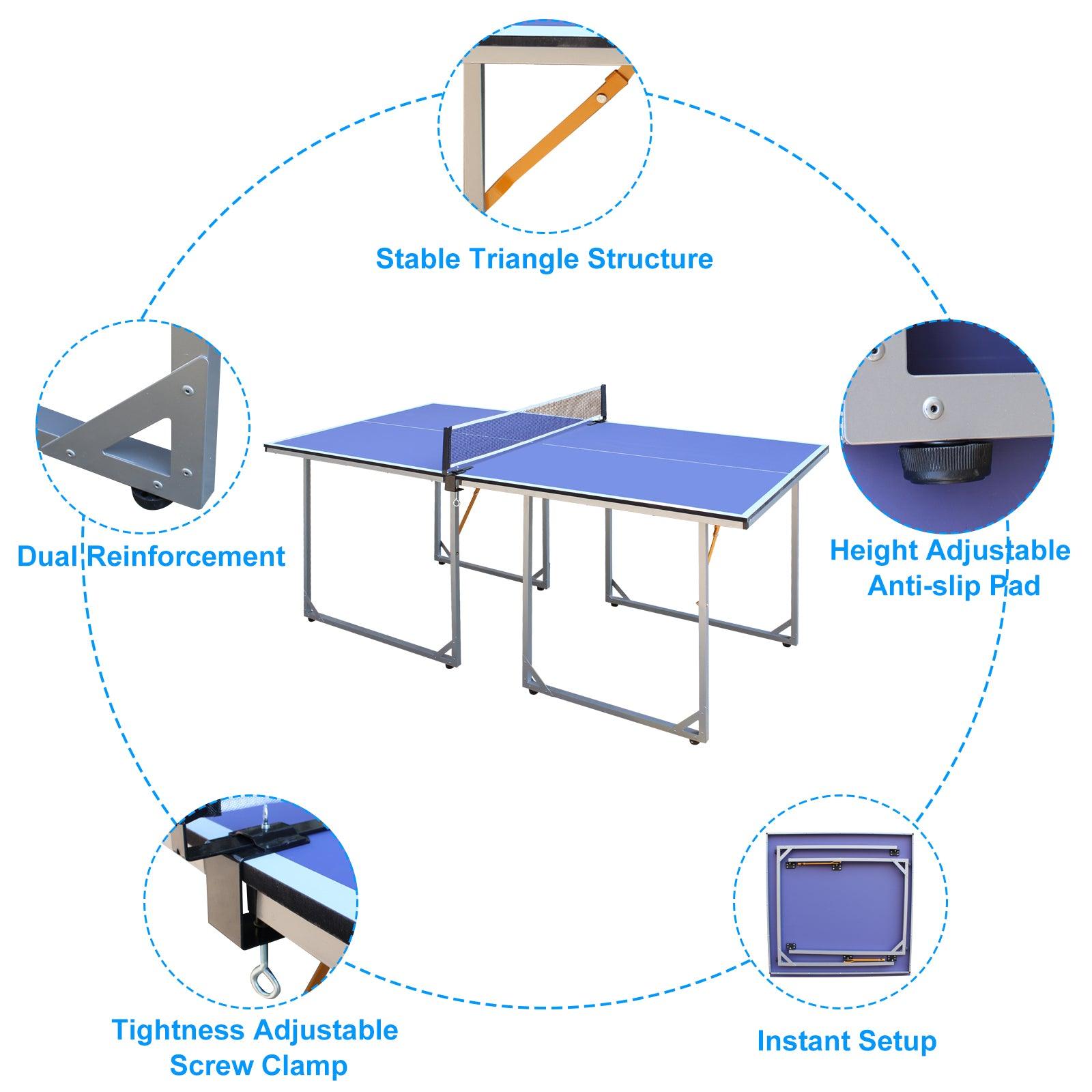 6ft Mid-Size Table Tennis Table Foldable & Portable Ping Pong Table Set for Indoor & Outdoor Games with Net - FurniFindUSA