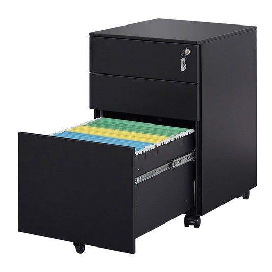 3 Drawer Mobile File Cabinet with Lock Steel File Cabinet for Legal/Letter/A4 - FurniFindUSA