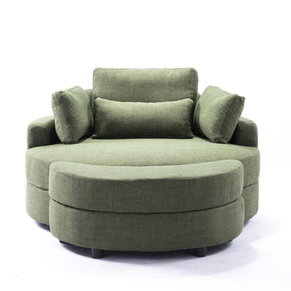 Large round chair with storage linen fabric for living room hotel with cushions - FurniFindUSA