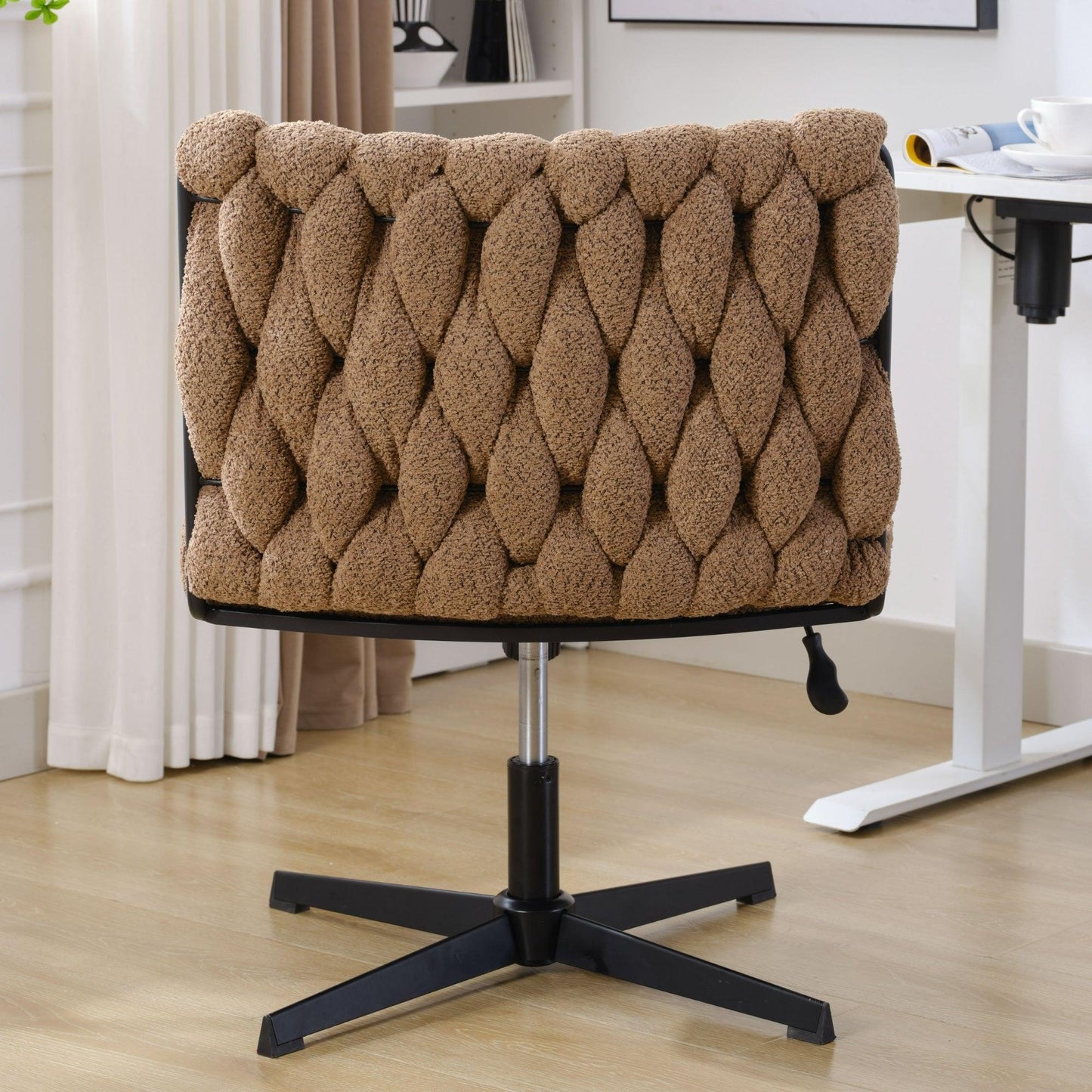 Armless Office Desk Chair No Wheels BROWN - FurniFindUSA