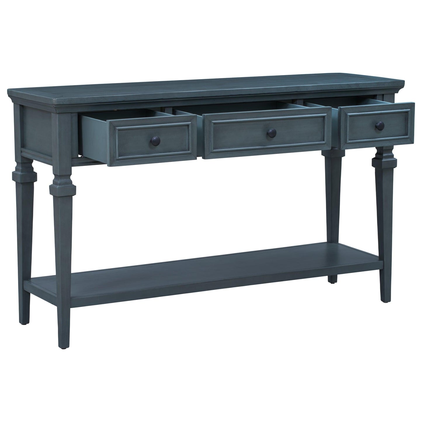 TREXM Classic Retro Style Console Table with Three Top Drawers and Open Style Bottom Shelf (Navy) - FurniFindUSA