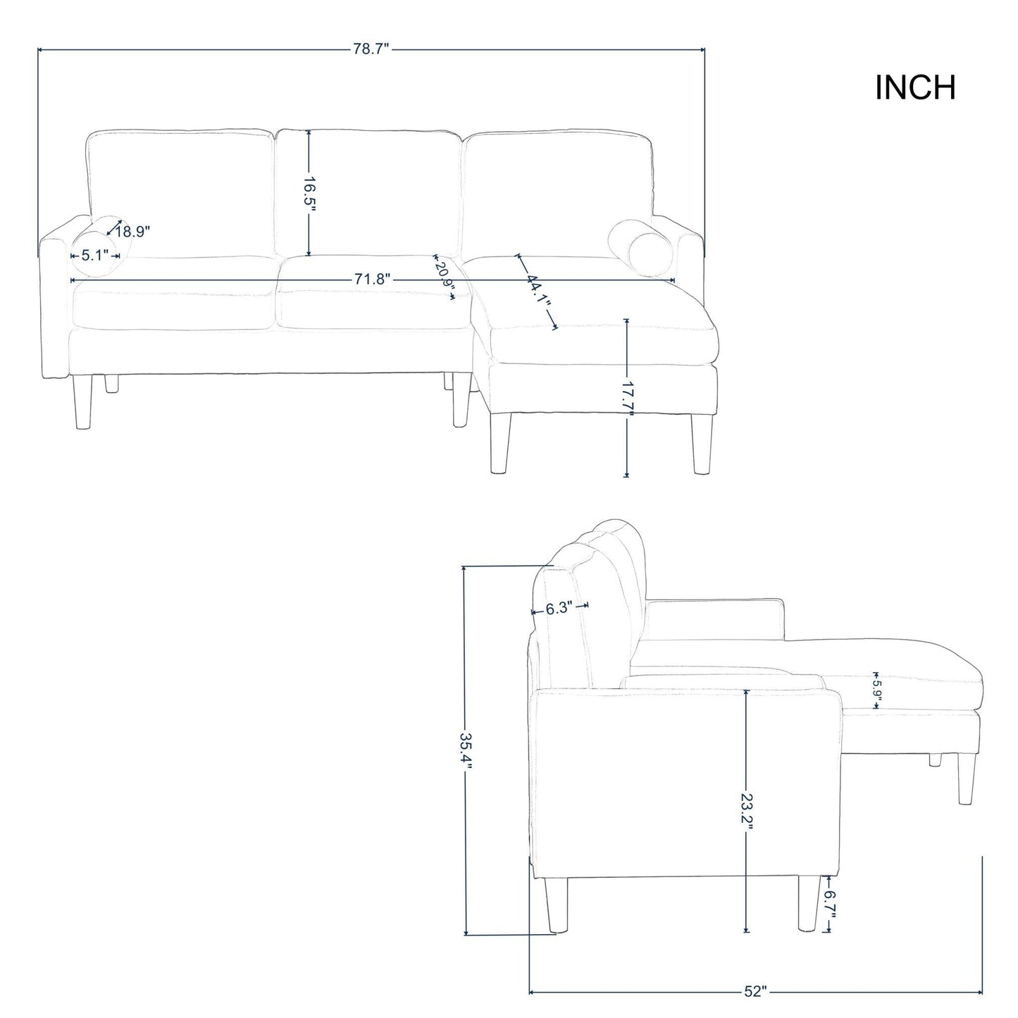 78.7” L-Shaped Reversible Sectional Sofa & Chaise - FurniFindUSA