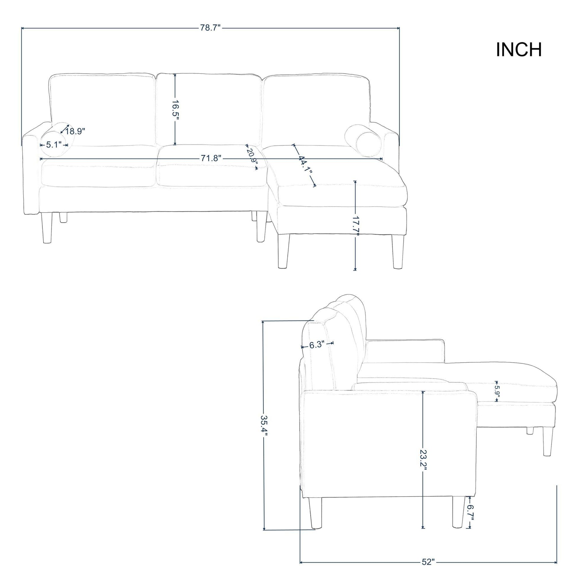 78.7” L-Shaped Reversible Sectional Sofa & Chaise - FurniFindUSA