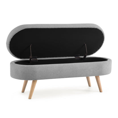 Ottoman Oval Storage Bench Rubber Wood Legs Grey(43.5"x16"x16") - FurniFindUSA