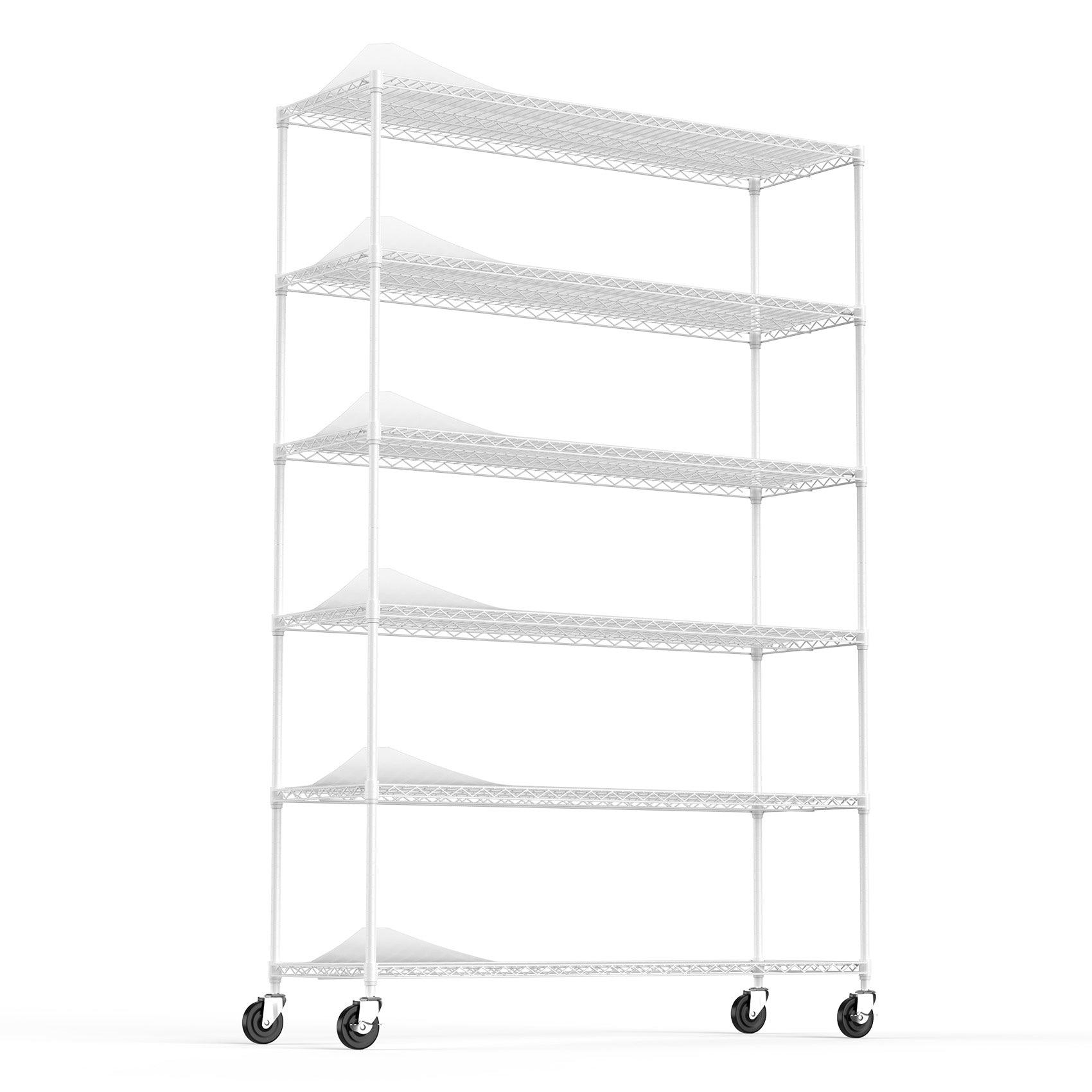 6 Tier Wire Shelving Unit 6000 LBS NSF Height Adjustable Metal Garage Storage Shelves with Wheels White - FurniFindUSA