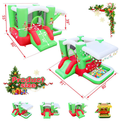 Christmas Jump 'n Slide Inflatable Bouncer for Kids Complete Setup with Blower - 80" x 91" Play Area - 55" Tall - FurniFindUSA