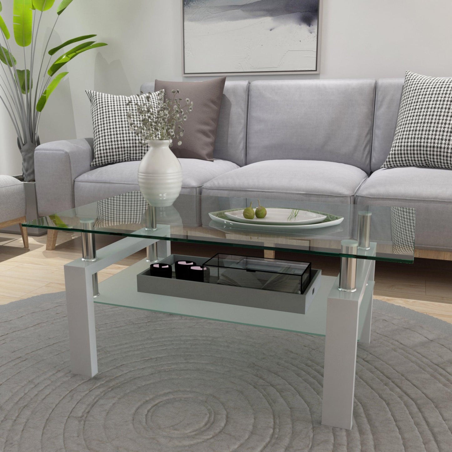 White Coffee Table Clear Coffee Table Modern Side Center Tables for Living Room Living Room Furniture - FurniFindUSA