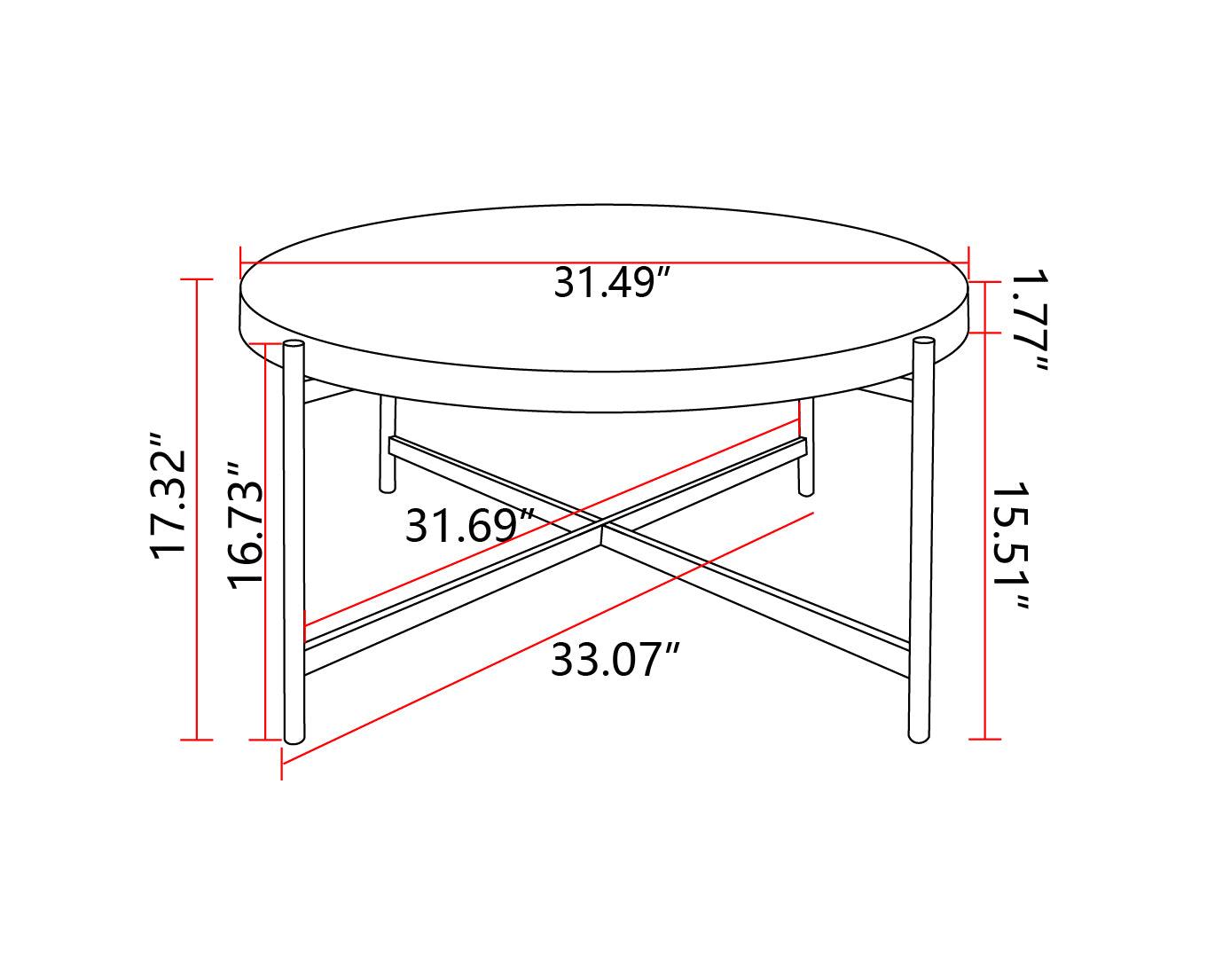 Modern Thread Design Round Coffee Table MDF Table Top with Cross Legs Metal Base(Set of 2 pcs ) - FurniFindUSA