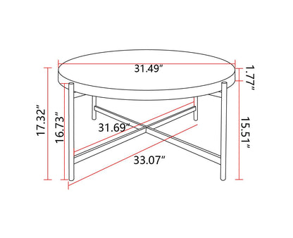 Modern Thread Design Round Coffee Table MDF Table Top with Cross Legs Metal Base(Set of 2 pcs ) - FurniFindUSA