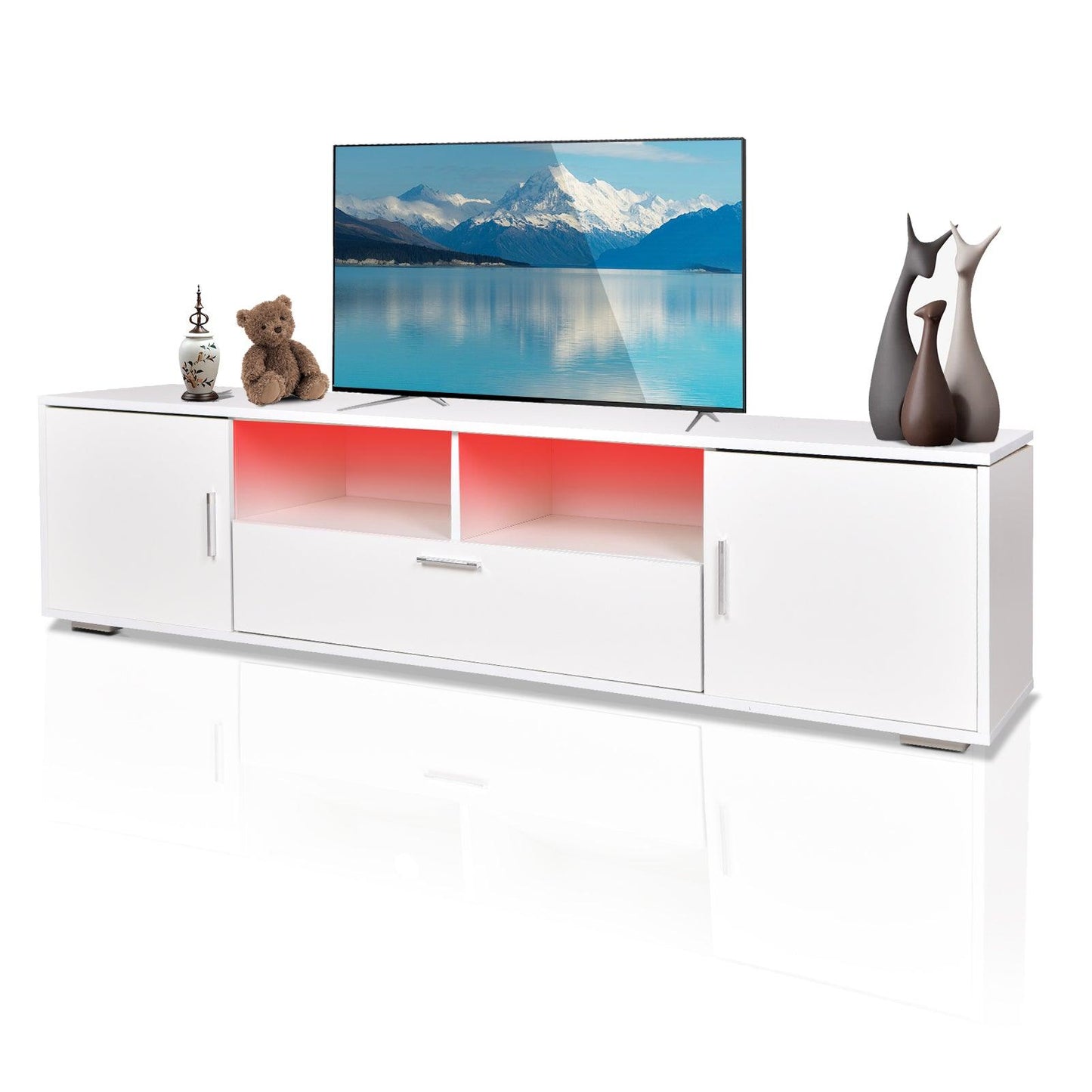Modern TV stand with LED Lights Entertainment Center TV cabinet with Storage for Up to 75 inch - FurniFindUSA