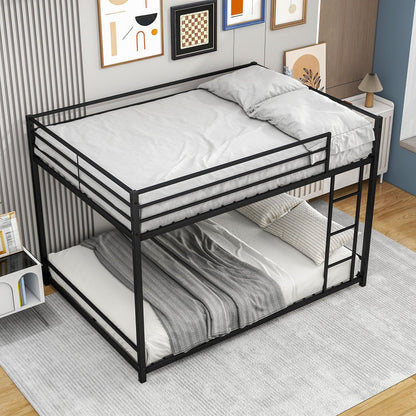 Metal Bunk Bed Full Over Full Bunk Bed Frame with Safety Guard Rails Heavy Duty Space-Saving Design Easy Assembly Black - FurniFindUSA