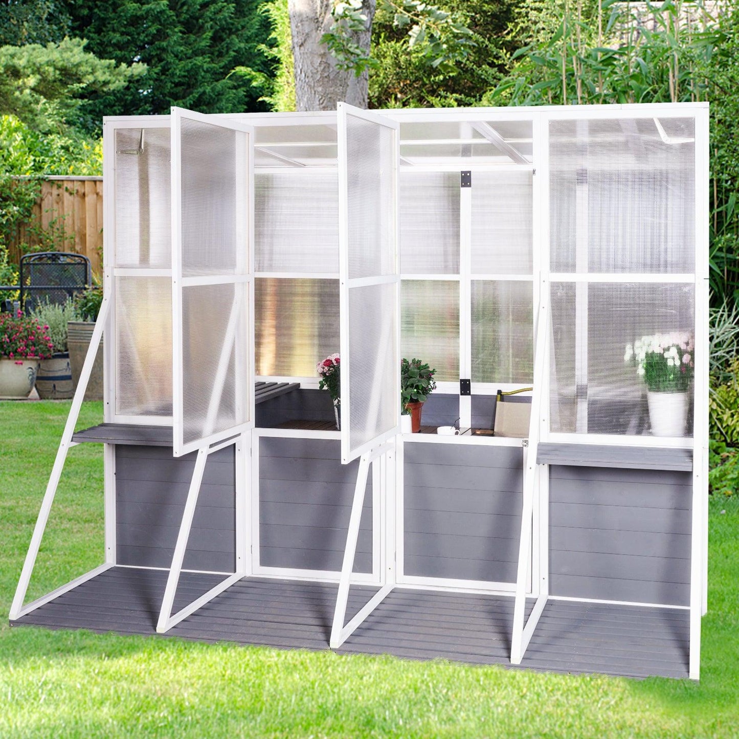 Greenhouse Wooden Lean to Greenhouses for Outdoors Heavy Duty Walk in Green House for Outside Winter - FurniFindUSA