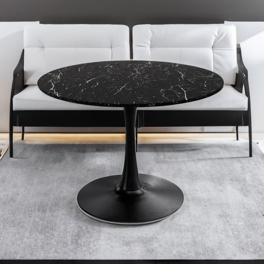 42.12"Modern Round Dining Table with Printed Black Marble Table Top Metal Base Dining Table End Table Leisure Coffee Table - FurniFindUSA