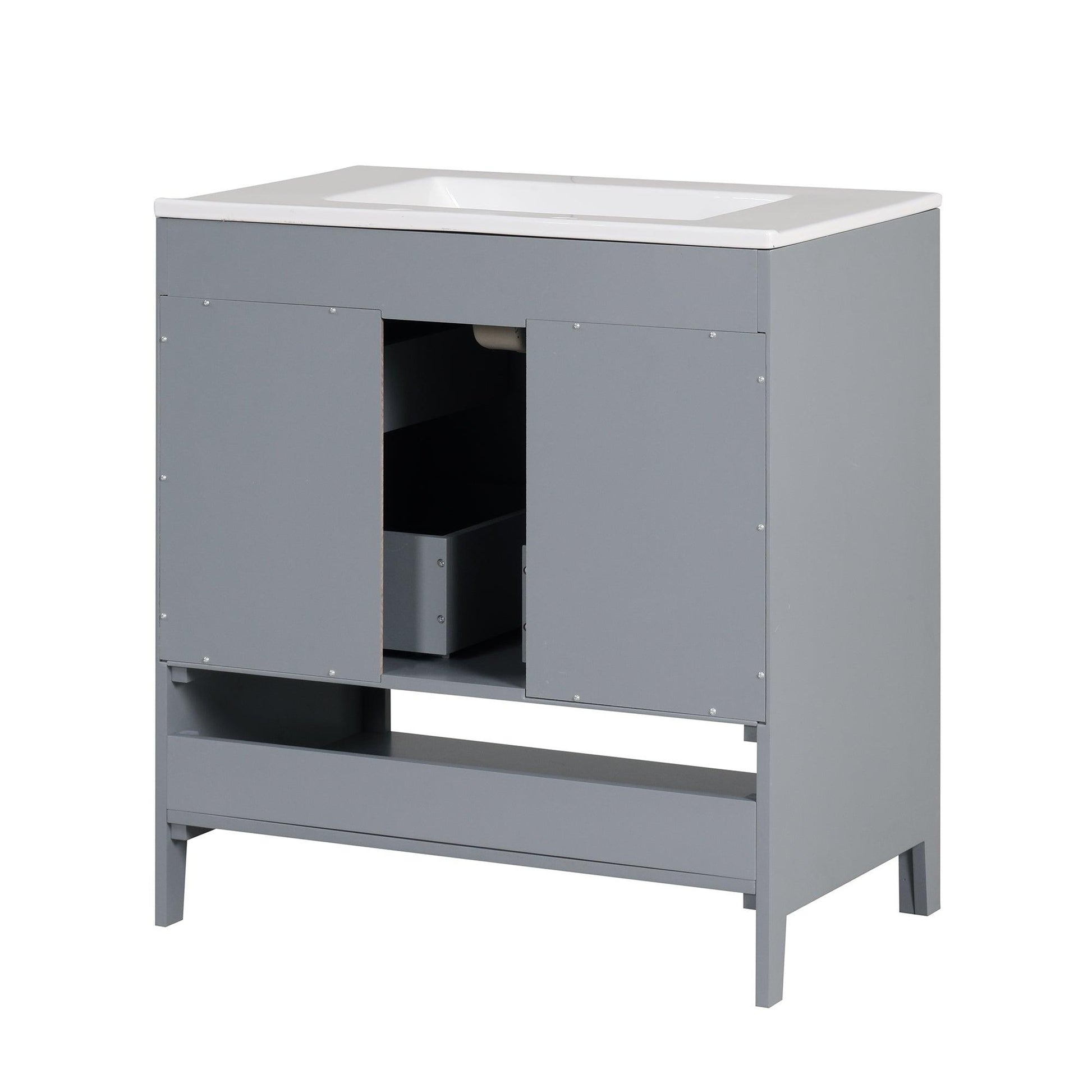 30" Bathroom Vanity with Sink, Multi-functional Bathroom Cabinet with Doors and Drawers, Solid Frame and MDF Board, Grey - FurniFindUSA