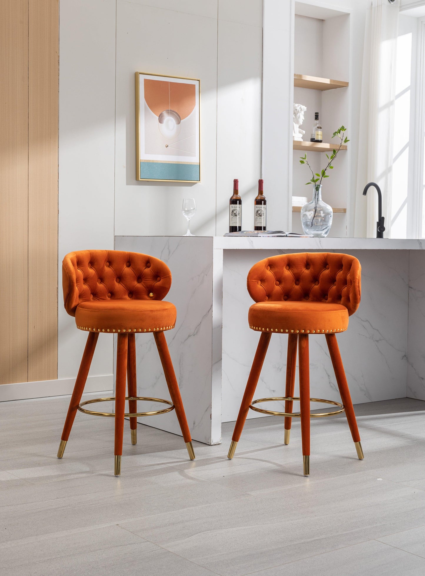 COOLMORE Counter Height Bar Stools Set of 2 for Kitchen Counter Solid Wood Legs with a fixed height of 360 degrees - FurniFindUSA