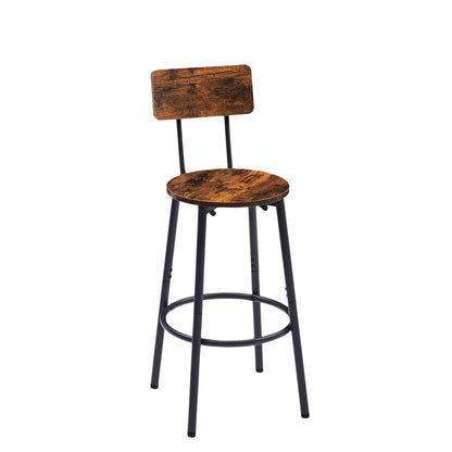 Round bar stool set with shelves stool with backrest Rustic Brown 23.6'' Dia x 35.4'' H - FurniFindUSA