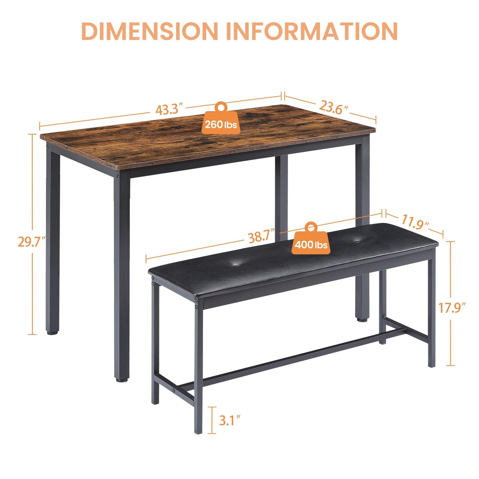 Dining Table Set Barstool Dining Table (with 2 PU Upholstered Benches) Industrial Style Dining Table and Chairs - FurniFindUSA