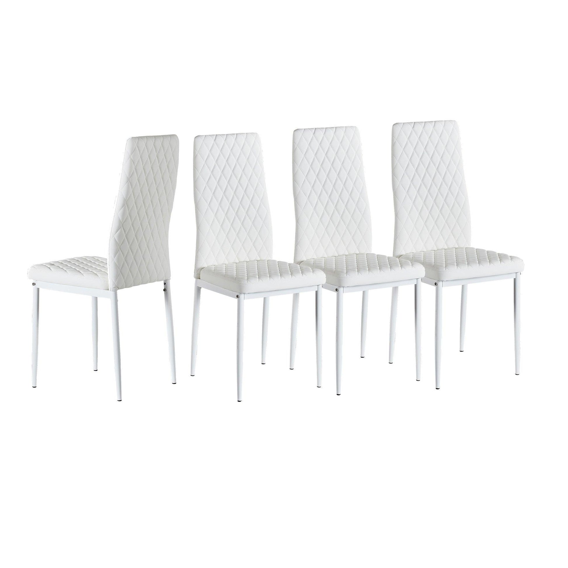 White modern minimalist dining chair fireproof leather sprayed metal pipe diamond grid pattern restaurant home conference chair - FurniFindUSA