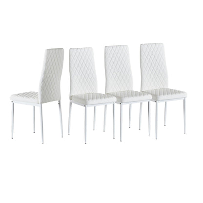 White modern minimalist dining chair fireproof leather sprayed metal pipe diamond grid pattern restaurant home conference chair - FurniFindUSA