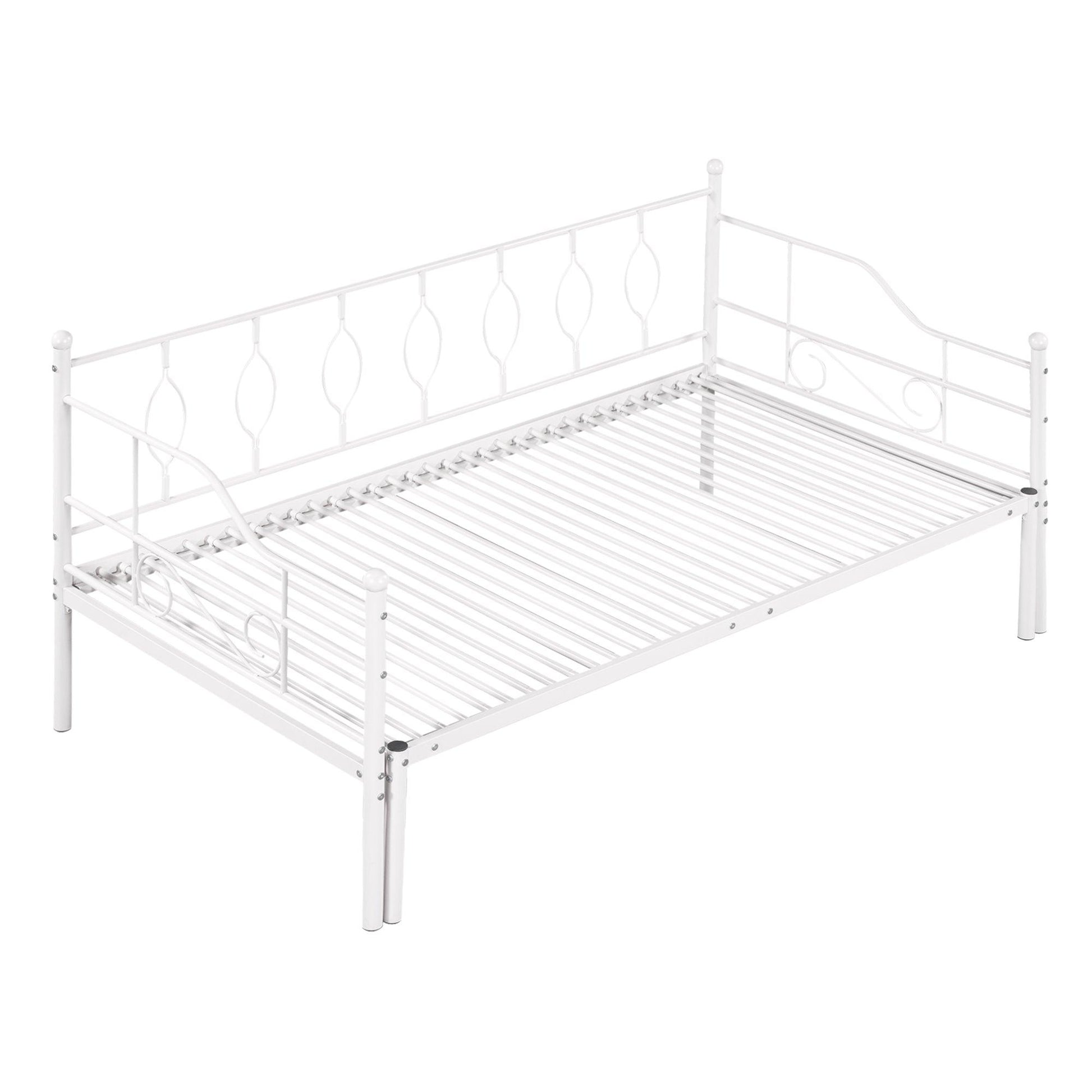 Twin Size Metal Daybed with Trundle Daybed with Slat No Box required White + Iron - FurniFindUSA