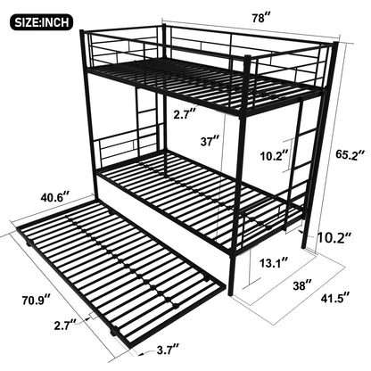 Twin Over Twin Metal Bunk Bed Frame with Trundle（Upgrade reinforcement version） - FurniFindUSA