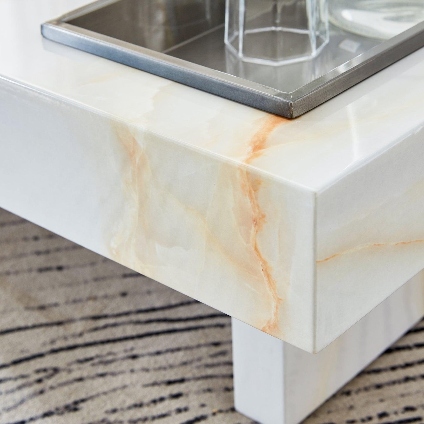 A modern and practical coffee table with imitation marble patterns made of MDF material - FurniFindUSA
