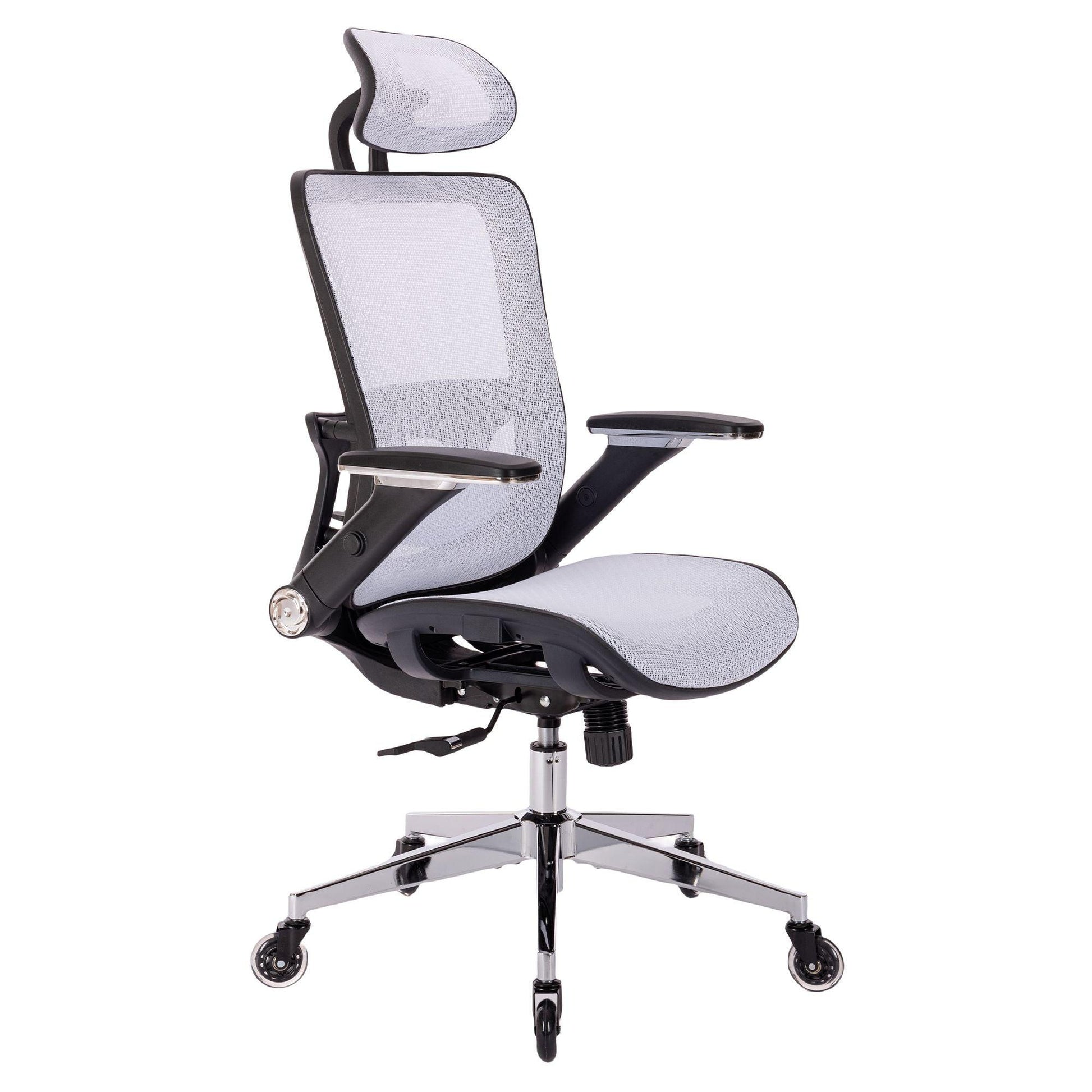 WHITE Ergonomic Mesh Office Chair High Back - Adjustable Headrest with Flip-Up Arms - FurniFindUSA