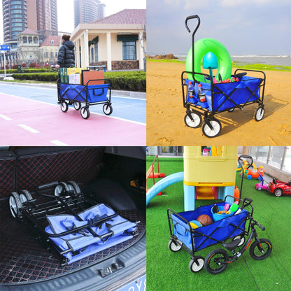 Folding Wagon Garden Shopping Beach Cart (Blue) - FurniFindUSA