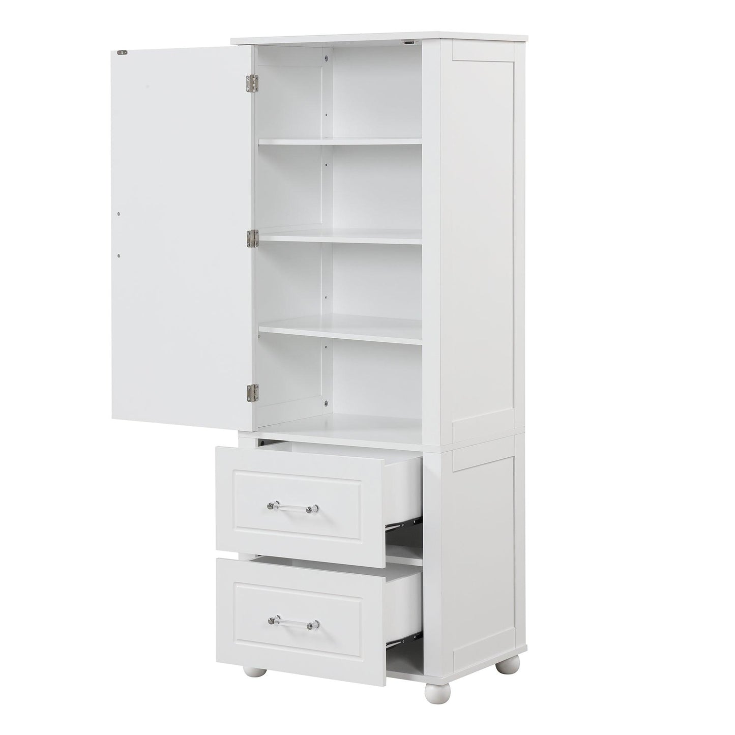 Tall bathroom storage cabinet with two drawers and adjustable shelves for independent storage - FurniFindUSA