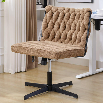 Armless Office Desk Chair No Wheels BROWN - FurniFindUSA