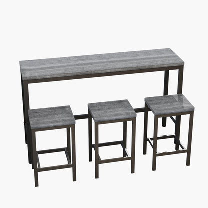 Modern Design Kitchen Dining Table Pub Table Long Dining Table Set with 3 Stools Easy Assembly Gray - FurniFindUSA