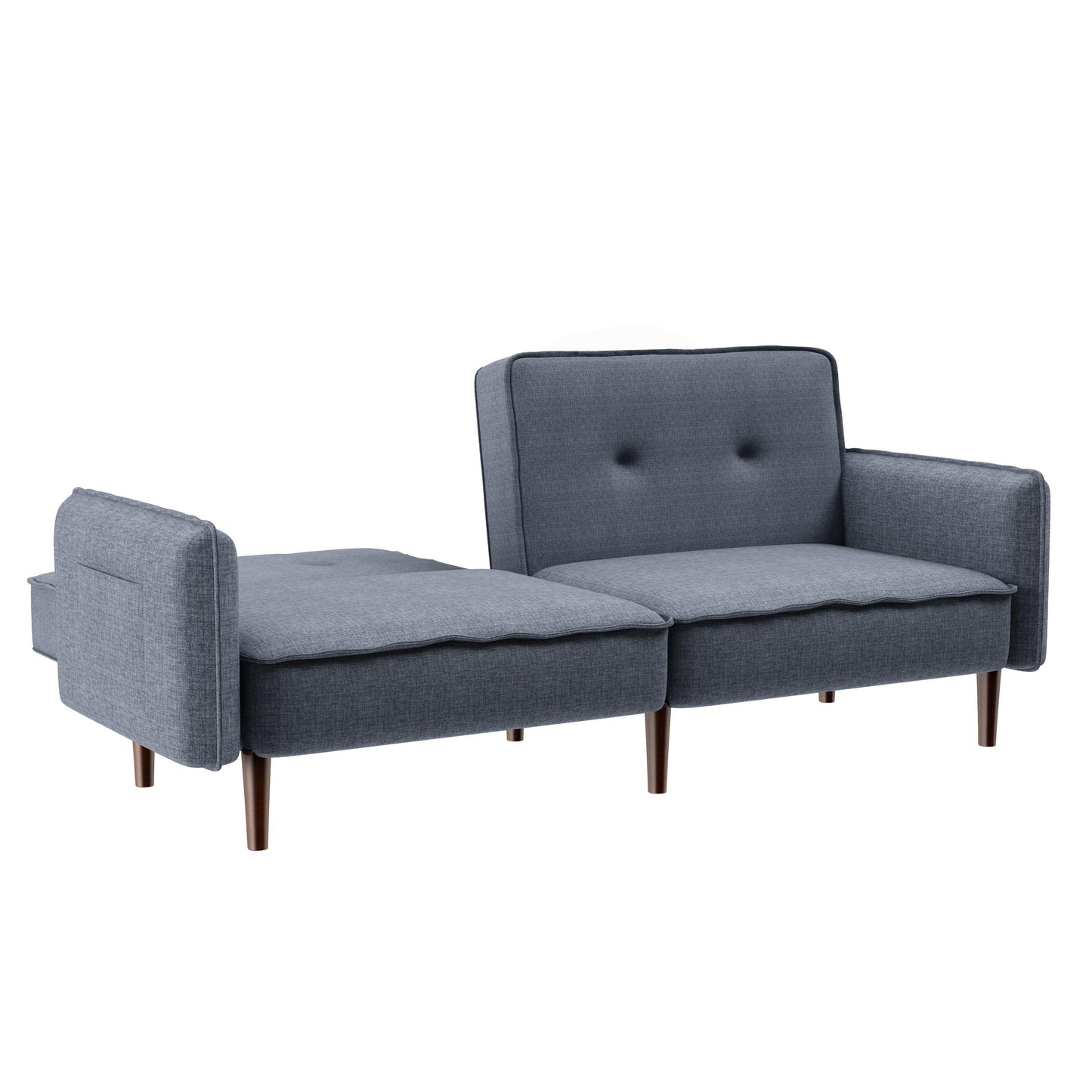 Futon Sofa bed with Solid Wood Leg in Grey Fabric - FurniFindUSA