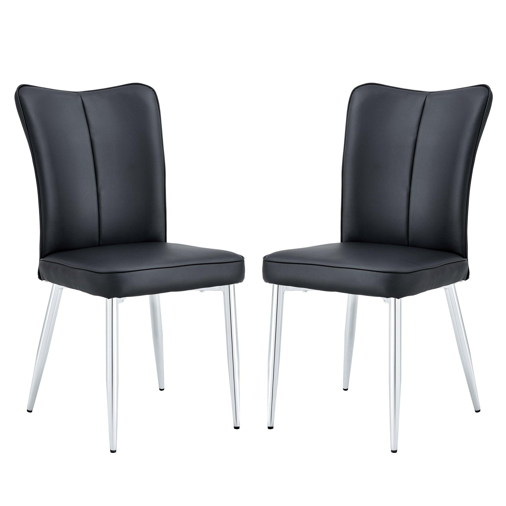 Modern minimalist dining chairs black PU leather curved backrest and cushion black metal semi matte chair legs - FurniFindUSA