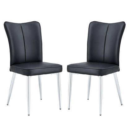 Modern minimalist dining chairs black PU leather curved backrest and cushion black metal semi matte chair legs - FurniFindUSA