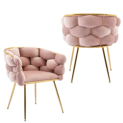 Luxury modern simple leisure velvet single sofa chair bedroom stool manicure table back chair pink set of 2 - FurniFindUSA