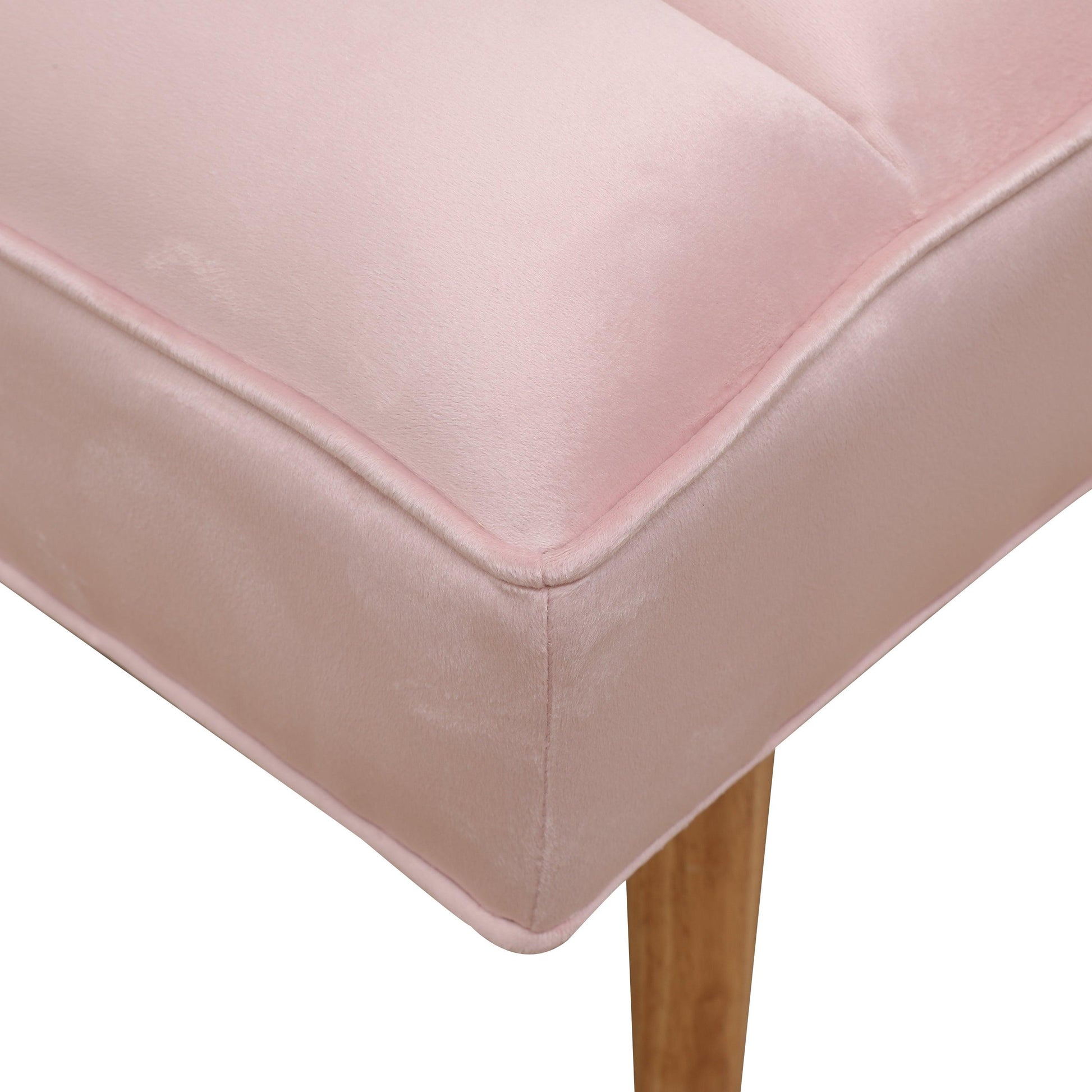 Pink Velvet Upholstered Bench Channel Tufted Bedroom Ottoman with Wood Legs Home Furniture (Pink) - FurniFindUSA