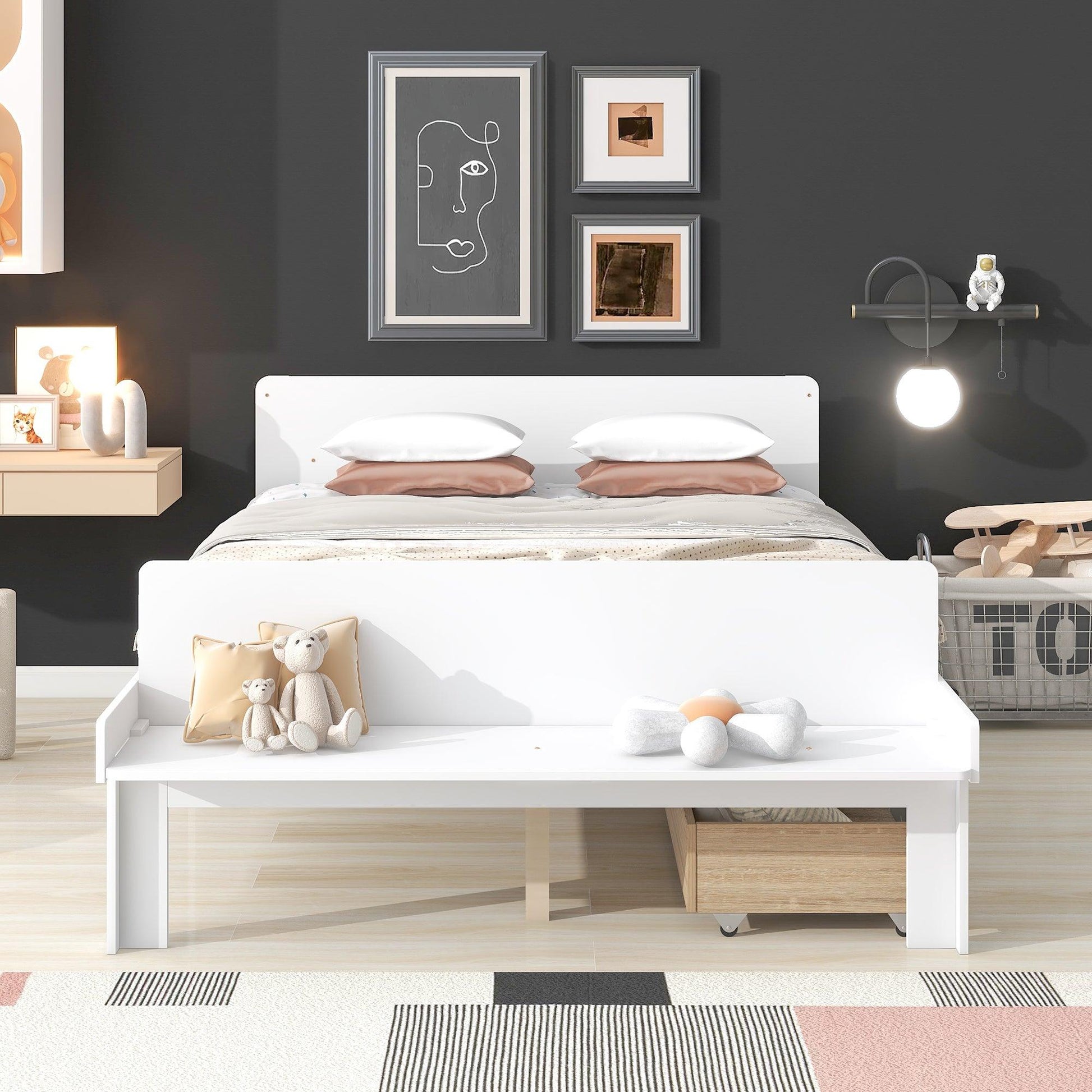 Full Bed with Footboard Bench 2 drawers White - FurniFindUSA