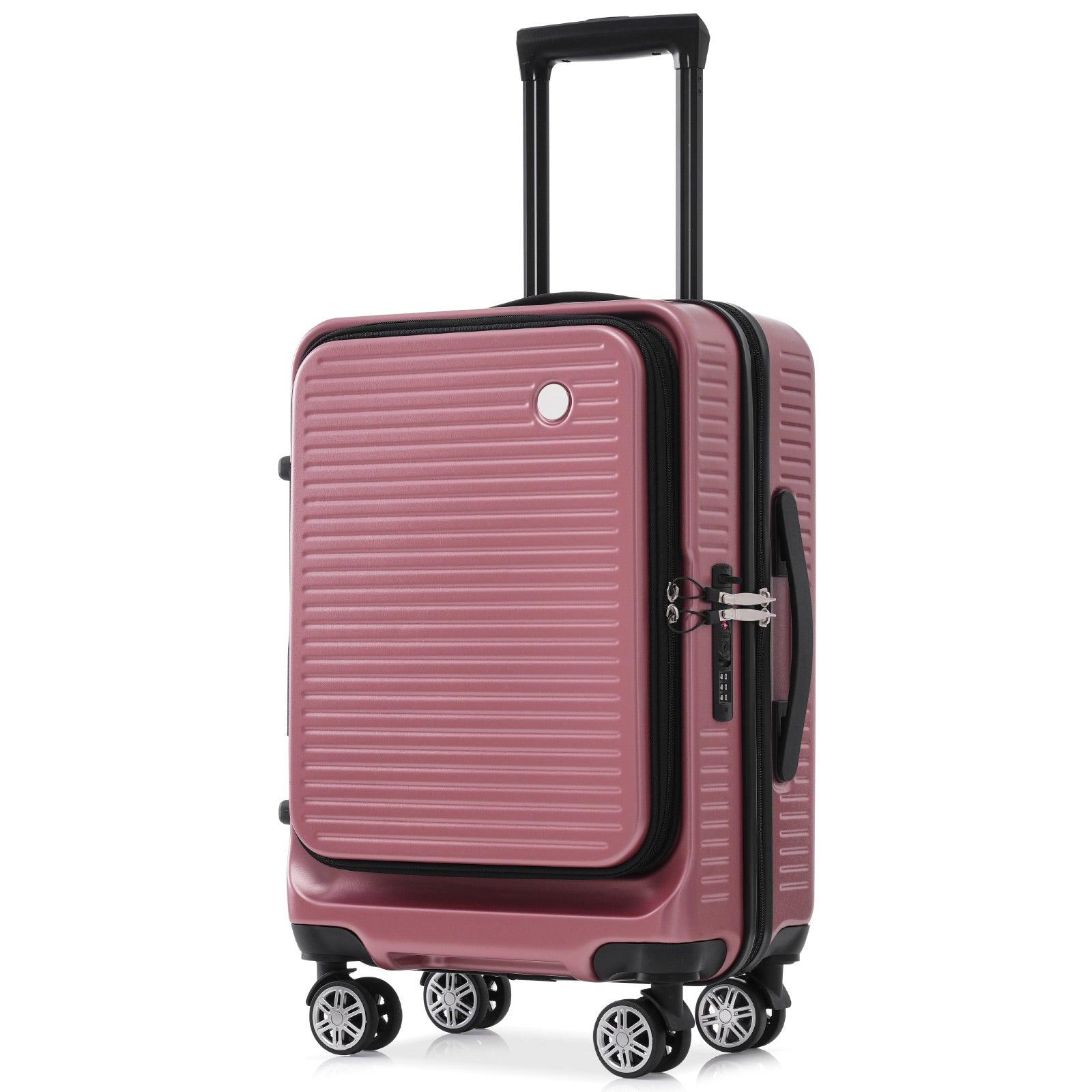 Carry-on Luggage 20 Inch Open Luggage Lightweight Suitcase with Front Pocket and USB Port 1 Portable Carrying Case Rose Gold - FurniFindUSA