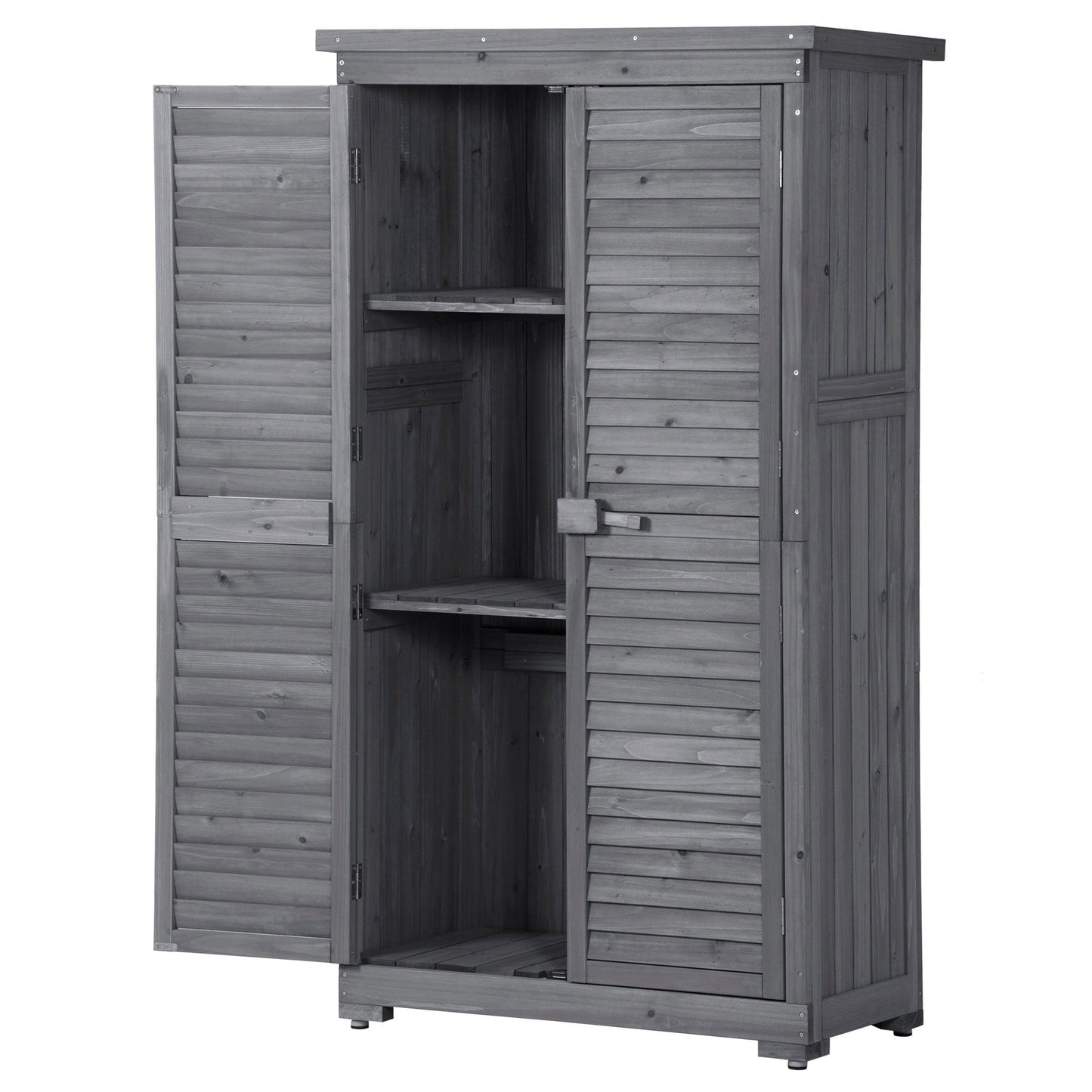 Wooden Garden Shed 3-tier Patio Storage Cabinet Outdoor Organizer Wooden Lockers with Fir Wood (Gray Wood Color -Shutter Design) - FurniFindUSA