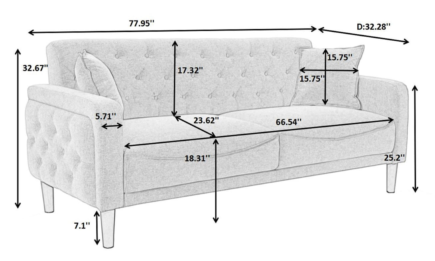 New Design Muitifunction Furniture Linen Sofa 2 Pillows Living Room Gray Loveseat with Button Tufting Easy to Clean