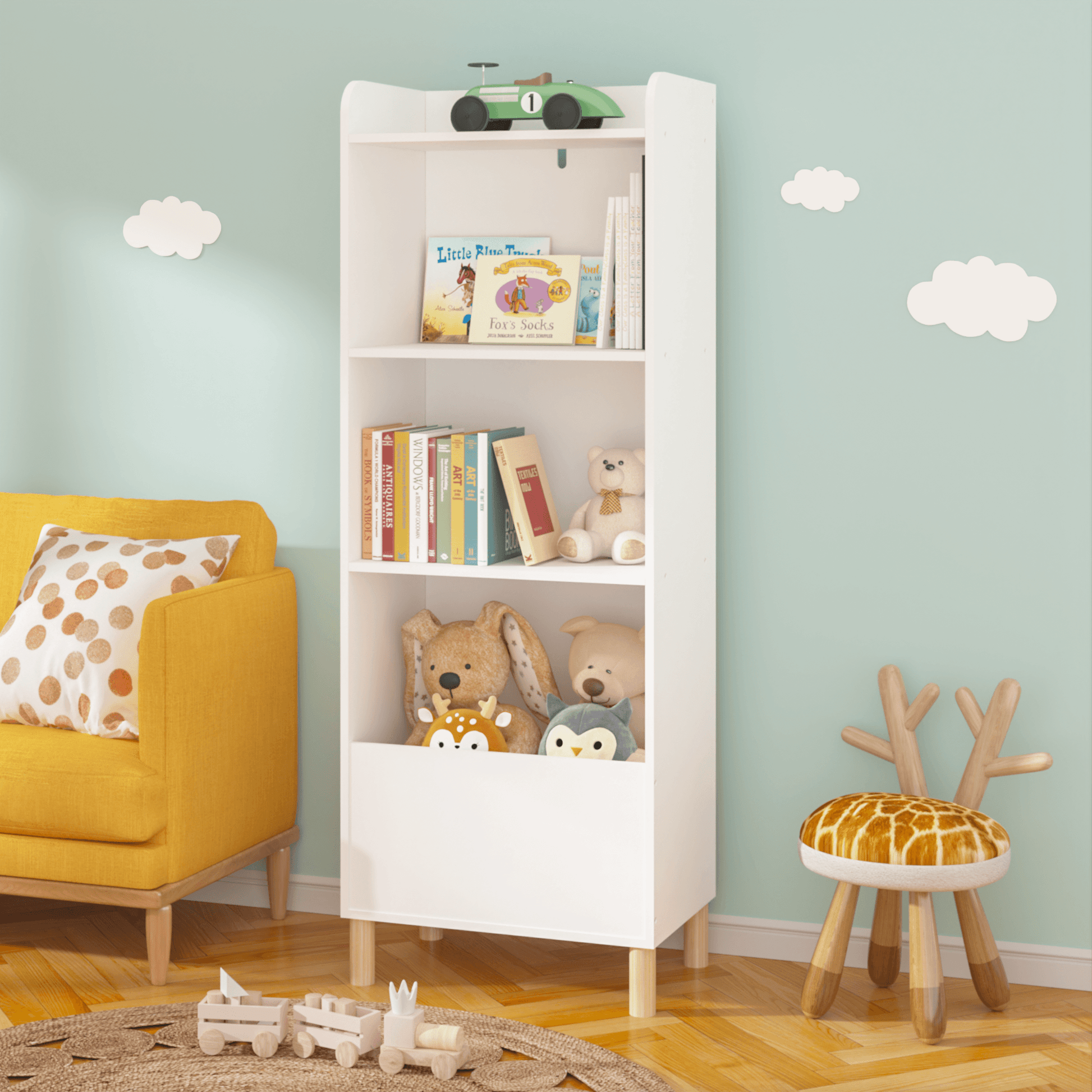 Kids 4-Tier Bookcase Children's Book Display Bookshelf Toy Storage Cabinet Organizer for Children's Room Playroom - FurniFindUSA